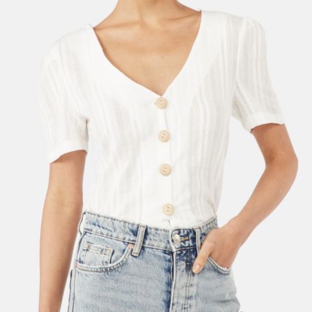 Just fab Embroidered Button Front blouse